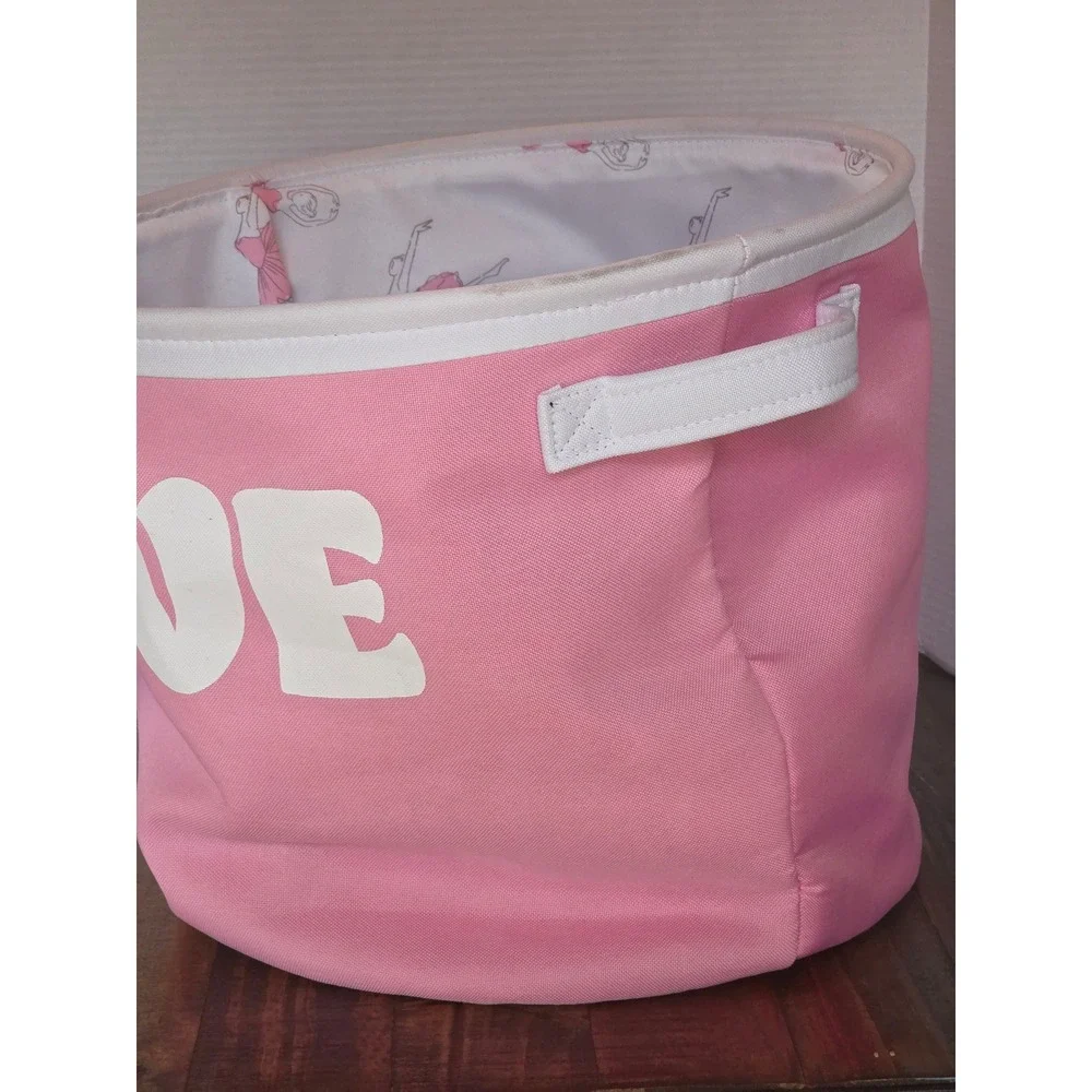 TM Designs Pink Love Ballerina Lined Canvas Storage Bin Basket Laundry Bag 12x15